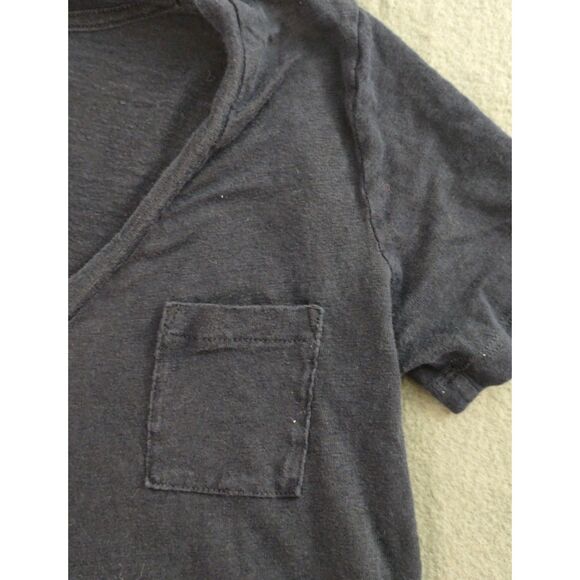 J. Crew Linen V-Neck Pocket T-Shirt Womens Size XS Navy Cottagecore Versatile - Picture 2 of 6
